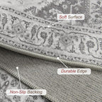 XWZO Runner Rug 2x6ft, Washable Hallway Runner with Non-Slip Backing, Vintage Spill Stain Resistant Floor Mat for Entryway Corridor Bedroom Kitchen, Soft Low-Pile Area Carpet, Grey
