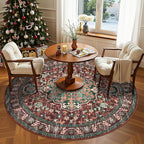 U'Artlines Boho Vintage Round Area Rug 6ft Machine Washable Low Pile Soft Floor Carpet Non Slip Non Shedding Accent Rug for Living Room Bedroom Entryway Dining Room Office Rust＆Teal