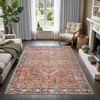 GLN Rugs Traditional Collection - Machine Washable Area Rug, Traditional Washable, Non Slip, Low Pile Chenille Rug, Living Room, Bedroom, Kitchen Rug (8' x 10' Terra/Multicolor 1168)