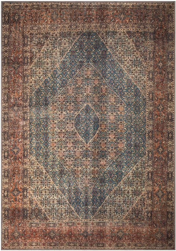 Keen Home Design 9x12 Rug - Machine Washable Area Rug with Non-Slip Backing, Ideal for Living Room, Dining Room, Bedroom - Vintage, Easy Clean, Durable, Low Pile Rug - (9' x 12')