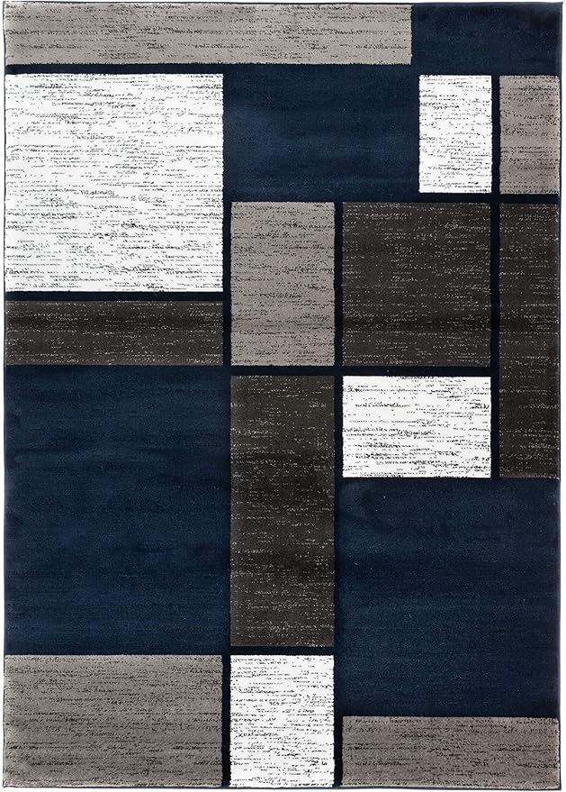 Rugshop Modern Geometric Boxes Navy Area Rug, Fade-Resistant Carpet for Large Living Room, Bedroom, or Open Space, 10' x 14'