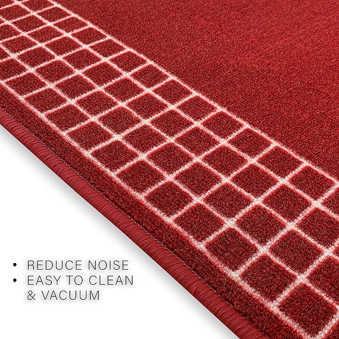 Custom Made Runner Rug for Kitchen Foyer Hallway Entry Choose Your Length 31 Inch Wide Geometric Checkered Design Red Color (50 feet x 31 Inch)