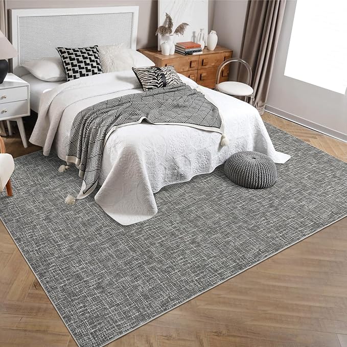 RUGSREAL 6x9 Large Bedroom Area Rug Soft Modern Area Rug for Living Room Non-Slip Stain Resistant Abstract Throw Floor Carpet Contemporary Rug Solid Color Accent Rug for Dining Room Office, Grey