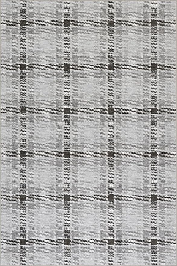 Dash & Albert Andri Plaid Black Machine Washable Rug, 6 X 9 Feet, Black/White Plaid Pattern