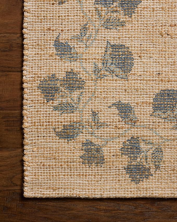 Loloi Chris Loves Julia Rue Collection RUE-05 Natural/Denim 2'-3" x 3'-9" Accent Rug Jute Neutral Floral Living Room Bedroom Rug