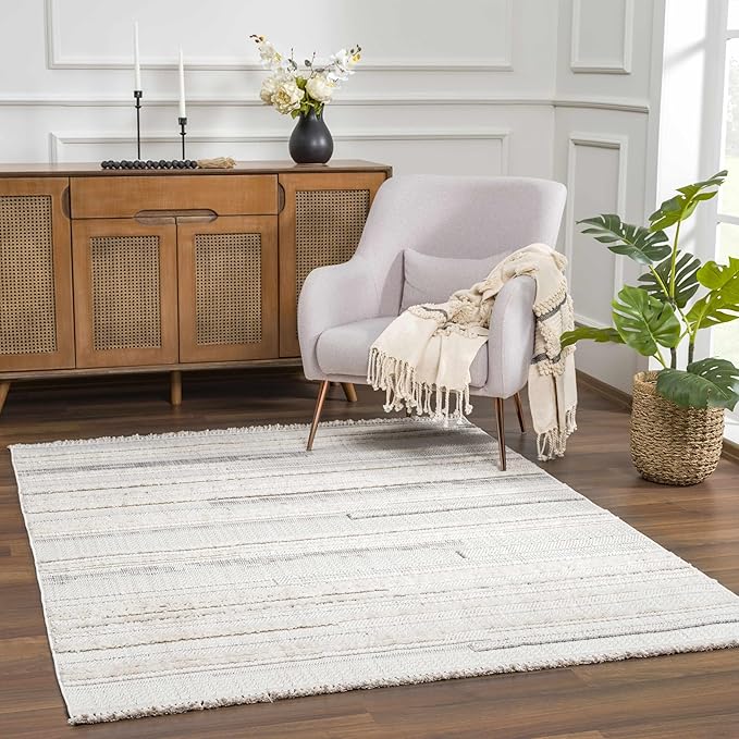 Hauteloom Dishman Living Room, Bedroom Area Rug - Farmhouse - Cream, Light Gray - 18" x 18" Sample