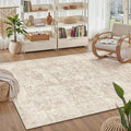 4x6 Beige Washable Area Rug for Living Room Bedroom Neutral Soft Non Slip Rug Low Pile Vintage Distressed Carpet for Dining Room Nursery Office Indoor