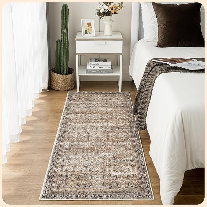Istana Hallway Runner Rug 2x8 – Olive/Charcoal Entryway Rug -Silk's Soft Touch Runners for Hallways - Stylish Kitchen Runner Rug Non Slip