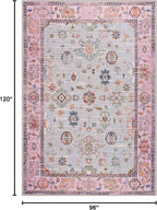 GLN Rugs Traditional Collection - Machine Washable Area Rug, Traditional Washable, Non Slip, Low Pile Chenille Rug, Living Room, Bedroom, Kitchen Rug (8' x 10' Pink/Blue/Multicolor)