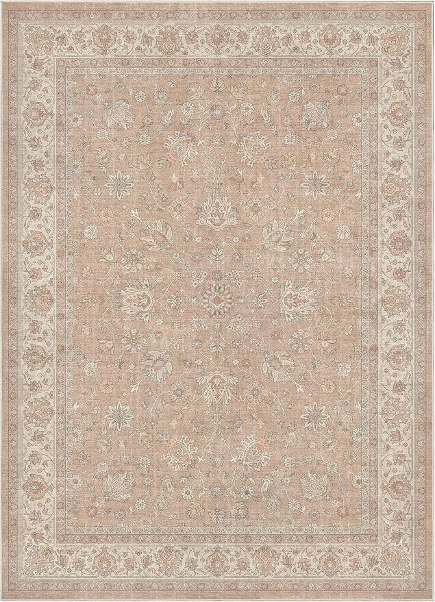 Well Woven Asha Rome Beige Cream 6' x 9' Area Rug - Oriental Floral Pattern, Easy Clean, Floor-Friendly Backing - for Living Room, Bedroom, and Dining Room