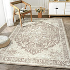 Bloom Rugs Washable Non-Slip 5' x 7' Rug - Light Brown Traditional Medallion Area Rug for Living Room, Bedroom, Dining Room, and Kitchen - Exact Size: 5' x 7'