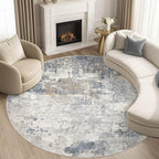 6ft Round Area Rug Living Room Rugs - 6x6 Washable Neutral Modern Abstract Soft Thin Rug Indoor Floor No Slip Rug Carpet for Bedroom Under Dining Table Home Office Decor - Blue Grey