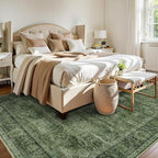 6x9 Green Washable Rug for Living Room Large Vintage Distressed Bedroom Rug Low Pile Non-Slip Soft Boho Carpets for Bedroom Dining Room Home Office Indoor Nursery