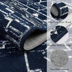Wonnitar Moroccan Washable Area Rug 4x6, Blue Rugs for Living Room, Non-Slip Boho Bedroom Throw Mat, Non-Shedding Large Geometric Low Pile Floor Carpet for Home Office Mudroom Kitchen (Blue,4'x6')