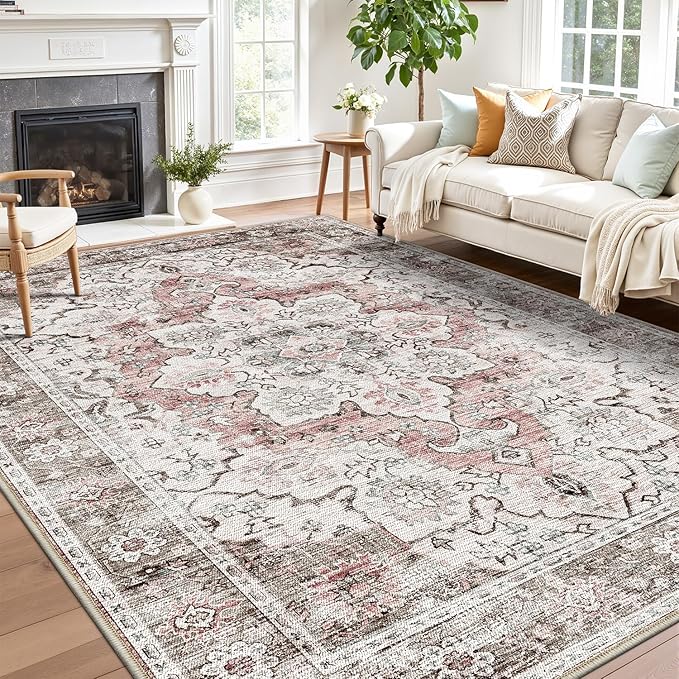 LUMI Washable Area Rug 8x10 for Living Room, Ultra Soft Stain Resistant Carpet with Non Slip Rubber Backing, Non-Shedding Low Pile Rugs for Bedroom, Dining Room, Indoor, Office