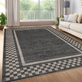 GarveeHome Area Rug 10x13 Living Room Rug Modern Bordered Soft Large Area Rugs for Bedroom Washable Checkered Dining Room Throw Carpet Non Slip Stain Resistant Geometric Rugs for Home Office, Black