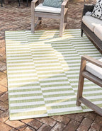 Unique Loom Outdoor Striped Collection Area Rug - Striped (7' 1" x 10' Rectangle, Green/Ivory)