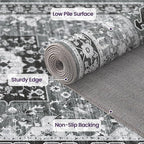 DEXI 10x14 Area Rug for Living Room, Washable Vintage Farmhouse Thin Rug Indoor Floor, Non Slip Stain Resistant Low Pile Carpet for Dining Room Bedroom Office, White Grey