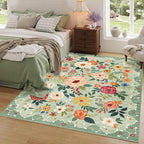 DUKINO 8x10 Area Rug, Floral Rugs for Living Room, Lightweight Non Slip Washable Rug, Indoor Low Pile & Non-Shedding Boho Design Rugs for Bedroom, Living Room, Dining Room, Green