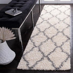 SAFAVIEH Dallas Shag Collection Runner Rug - 2'3" x 14', Ivory & Grey, Trellis Design, Non-Shedding & Easy Care, 1.5-inch Thick Ideal for High Traffic Areas in Living Room, Bedroom (SGD257F)