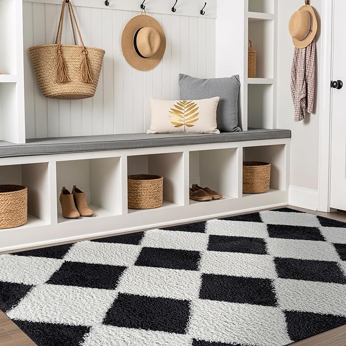 Rugshop Diamond Wave Pattern Shag Area Rug Anthracite Dark Gray 4' x 6' Ideal for Small Living Rooms, Offices, or Beside The Bed