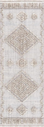 Hauteloom Ampusungan Modern Moroccan Medallion Farmhouse Living Room, Bedroom Area Rug - High Low - High Pile Carpet - Cream, Beige, Brown, Beige - 7'10" x 10'