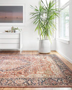 Loloi Layla Collection LAY-08 Red/Navy 2'-0" x 5'-0" .13" Thick Accent Rug, Soft, Durable, Vintage Inspired, Distressed, Low Pile, Non-Shedding, Easy Clean, Printed, Living Room Rug