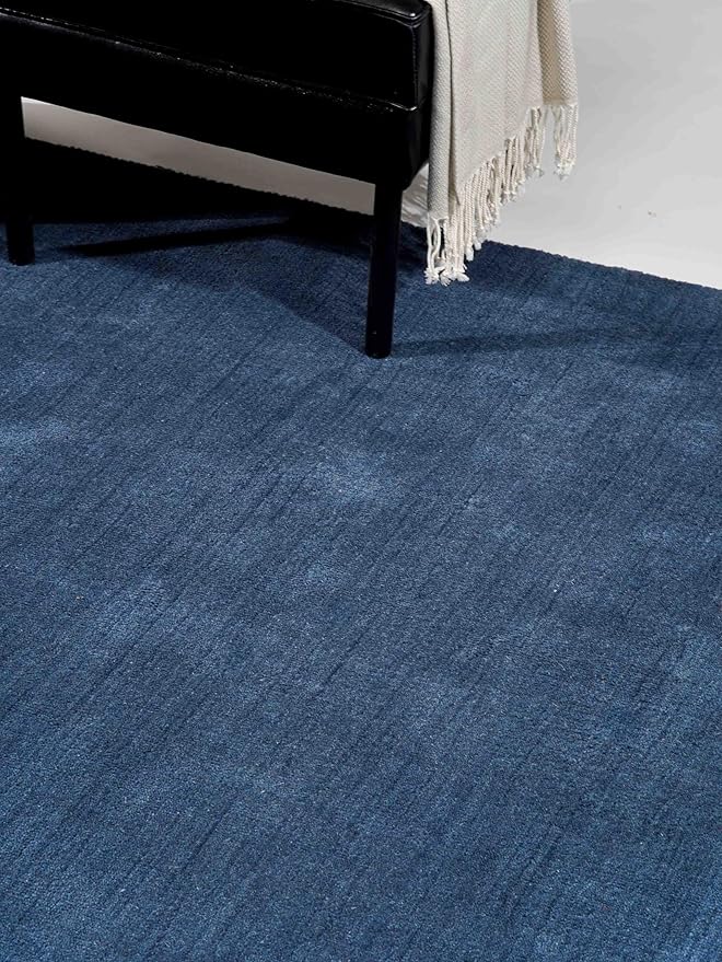 Hand Knotted Loom Wool ECO-Friendly Area Rugs - 4'x6', Rectangle, Blue Color, Solid Plain Design, High Pile Thick Handmade Anti Skid Area Rugs for Living Room, Bed Room (L00111)