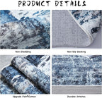 Rugcomf Runner Rug 2'6''x8' Hallway Washable Boho Soft Area Rug Abstract Pattern Non-Slip Faux Wool Vintage for Kitchen, Entryway, Laundry, Bedroom, Blue