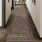 HUGEAR 3x12 Runner Rug Machine Washable Brown Hallway Area Rug Indoor Accent Rug Floral Low Pile Carpet Soft Throw Rug Bedroom Living Room Office Dining Room Kitchen Laundry Room Non Slip