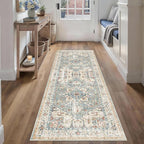 Enkor Runner Rugs for Hallway, 2x6 Washable Soft Boho Non Slip Floor Rugs for Kitchen, Modern Mat for Living Room Bedroom Entryway Beige & Green