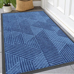 Kitinjoy Front Door Mat Outside Entrance, Sturdy Natural Dirt Trapper, Heavy Duty Rubber Doormat, Low Profile Non-Slip Backing, Easy Clean Floor Mat for Indoor Outdoor Entry, 47X32 Inch, Blue