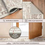 Boho Bathroom Rug 2x5 Runner, Neutral Farmhouse Kitchen Rugs, Small Throw Runners for Laundry Room Bedroom, Vintage Floral Décor, Non-Slip Low-Pile Washable Stain Resistant Beige Latte