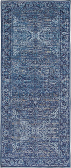 ReaLife Rugs Machine Washable Area Rug Runner - Living Room Bedroom Bathroom Kitchen Entryway Office - Padded Low Pile Stain Resistant Premium - Boho Vintage Traditional - Lyle - Blue 2'6" x 6'