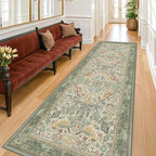 2'6"x8' Long Hallway Runner Rug - Vintage Botanical Wide Runners for Kitchen Bedroom Hall Way, Washable Non Slip with Rubber Backing, Light Green Sage Floral Décor