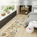 Maples Rugs Reggie Floral Runner Rug - Made in USA - Washable, Non Slip Indoor Carpet for Kitchen, Hallway, and Laundry Room, 2' x 10', Beige