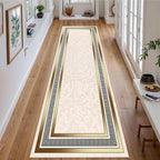 Classic Bohemian Hallway Rugs, 1.3x7ft, Western Retro Greek Key Beige Fade Resistant Hall Rug, Washable Kitchen Low-Pile Floor Carpet Runners for Bathroom Laundry