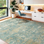 WITSHOCK Living Room Area Rugs 6x9：Modern Abstract Machine Washable Large Rug for Bedroom Dining Room Non-Slip Stain Resistant Home Office Decor,Teal Brown