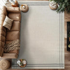 Easy Jute Rugs 4x6 Bordered Bone Color Living Room Indoor Outdoor Area Rug for Patio and Kitchen Rug High Traffic Washable Easy to Clean Solid Boho Woven Design Outside Carpet (4 x 6)