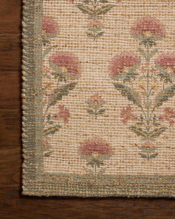 Loloi Chris Loves Julia Rue Collection RUE-01 Sage/Blush 9'-3" x 13' Area Rug Jute Neutral Floral Living Room Bedroom Rug