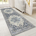 GENIMO 2x6 Runner Rugs for Hallway, Machine Washable Non Slip Vintage Rugs, Low Pile Lightweight Soft Print Rug for enrtyway, Corridor, Home Office, Kitchen, Center Blue