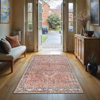 GLN Rugs Traditional Collection - Machine Washable Area Rug, Traditional Washable, Non Slip, Low Pile Chenille Rug, Living Room, Bedroom, Kitchen Rug (2'6" x 7' Terra/Multicolor 1168)