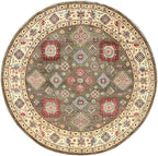 Taupe Brown Special Kazak with All Over Pattern Natural Dyes Organic Wool Hand Knotted Round Oriental Rug (9'x9')