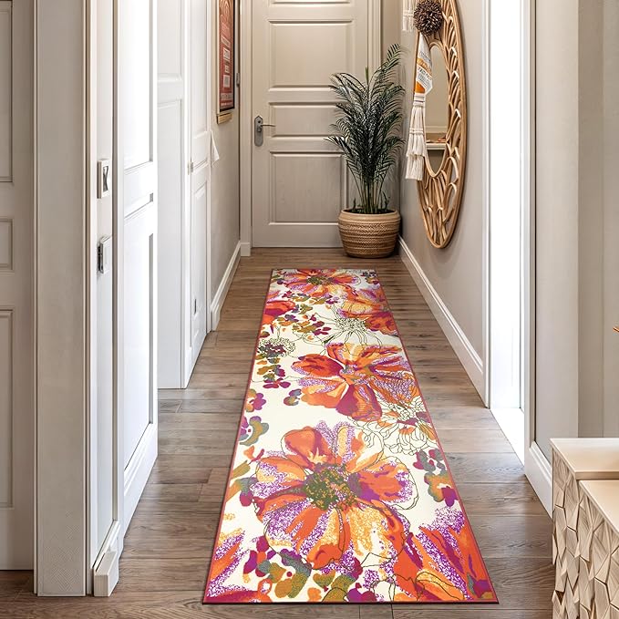 Rugshop Multi Bright Flowers Non Slip Non-Shedding Runner Rug for Hallway, Entryway and Kitchen, 2'7" x 10'