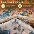 YJ.GWL Area Rugs for Living Room 5x7 Machine Washable Rugs, Non Slip Floral Vintage Rug Indoor Carpet, Stain Resistant Large Rug for Bedroom Dining Room, Brown Blue