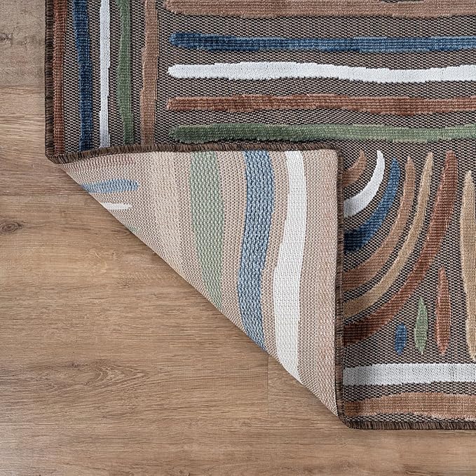 CAMILSON Indoor Outdoor Rug, Brown 8x10 Geometric Arch Striped Area Rugs for Patio and Home Areas, Easy-Cleaning Non-Shedding Living Room, Garden and Deck Washable Outside Carpet (8 x 10)