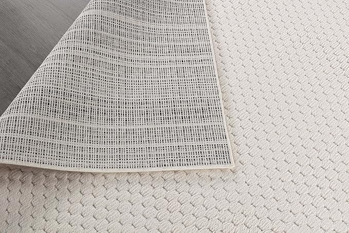 CAMILSON Modern Rug 8x10 Luxury Pebble Pattern Micro Loop Area Rugs Soft High-Low Pile Stain Resistant Easy to Clean Non-Shedding Durable Living Room OfficeIndoor Carpet (White)