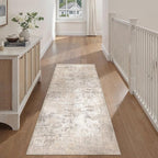 2x6 Washable Runner Rug Beige Grey Abstract Hallway Kitchen Throw Rug Neutral Modern Non Slip Soft Low Pile Carpet for Bathroom Laundry Bedroom Living Room