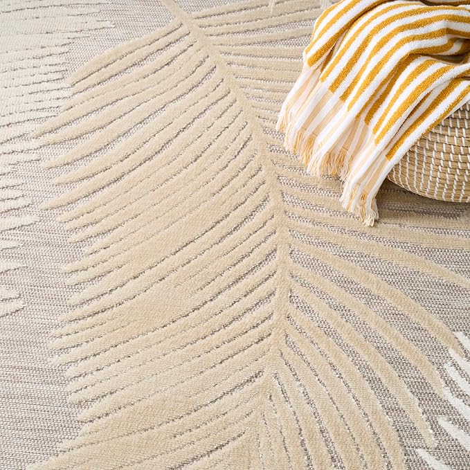 Nourison Home Suncoast Beige 4' x 6' Area Rug - Easy Clean, Non Shedding, Bed Room, Living Room, Dining Room, Kitchen (4' x 6')