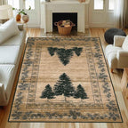 UNREASTO Country Cabin Area Rug 5x7ft Rustic Nature Forest Pine Cone Pine Tree Plant Vintage Home Decor Floor Rug Non-Slip Easy Clean Lodge Rug for Living Room Bedroom Entry Office Hardwood Floor